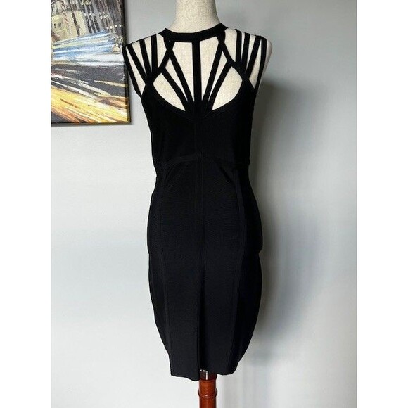 Y2K Bebe Camilla Strappy Cage Yoke Bandage Bodycon Mini Dress Black Size M - Picture 1 of 15